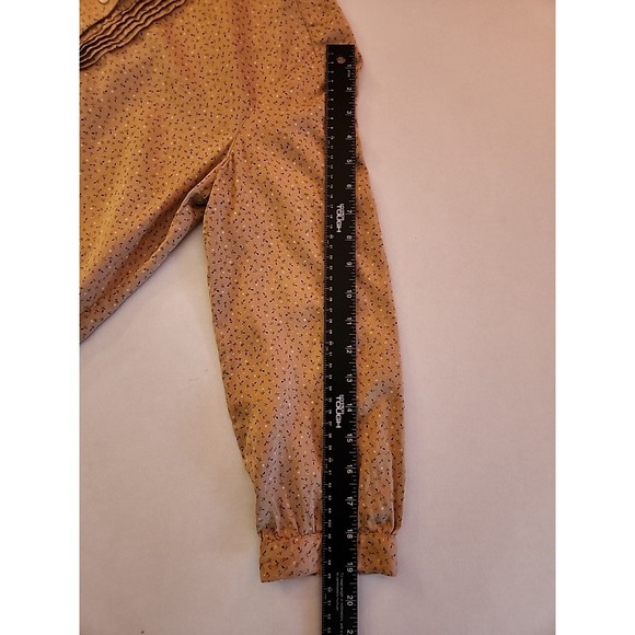 LL Bean Shirt Dress Retro Cottage‎ Prairie Boho Silk Drop Waist Floral Tan Sz 6 - Picture 9 of 13